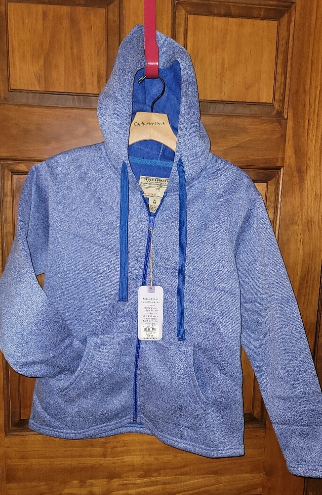 NWT Womens Hooded Fleece Jacket, Seven Apparel, Fully Lined, Blue Marl, Size M